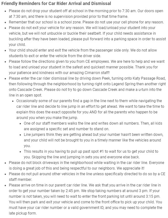 Reminders to help ensure safe arrival and departure for our students.